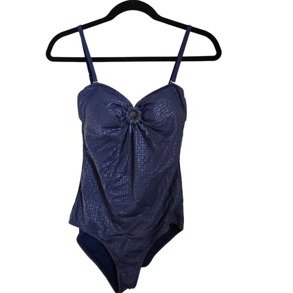 Tommy Hilfiger Women’s XS 36 Swimsuit‎ Swimwear One Piece Navy Blue Logo - Picture 1 of 11